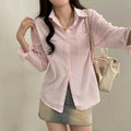 French Classic Striped Pleated Loose Pockets Long Sleeve All-matching Shirt