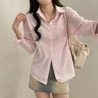 French Classic Striped Pleated Loose Pockets Long Sleeve All-matching Shirt