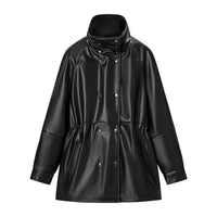 Women's Fashion Black Mid-length Leather Jacket