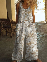 Womens Sleeveless Loose Pocketed Jumpsuit