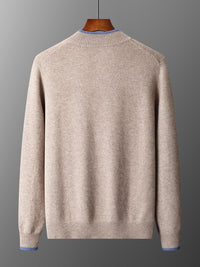 Men's Color-blocked Semi-high Neck Zip-up Wool Fashion Trendy Set