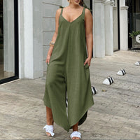 New European And American Solid Color Casual Suspender Jumpsuit