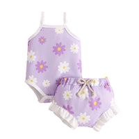 Girls' Flower Print Vest Shorts Set