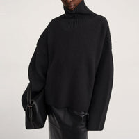 Women's Turtleneck Rib Drop Shoulder Loose Knitted Short