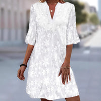 Womens White Floral Embroidery Elegant Dress
