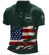 Short-sleeve T-shirt With National Flag Print And A Turn-down Collar POLO Shirt