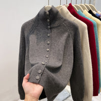 Women's Turtleneck Single-breasted Cardigan Loose And Lazy Style Knitted Sweater