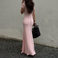 Short-sleeve Knitted Slim-fit Maxi Dress