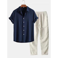 Men's Casual Loose Short Sleeve Shirt Casual Pants Suit