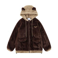 Cute Embroidered Bear Ear Hooded Lamb Plush Coat
