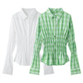 European And American Style Women Long Sleeve Elastic Casual Slim Shirt