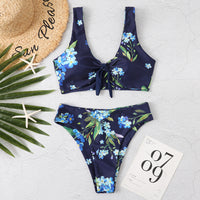 Print Knotted Wide Strap Split Bikini