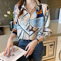 Fashionable Printed Long-sleeved Chiffon Shirt For Women