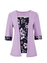Women's Fake Two-piece Five-quarter Sleeve Printed Top T-shirt