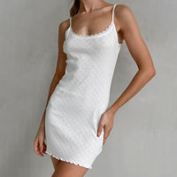 Womens Knitted Hollowed-out Camisole Cotton Nightdress