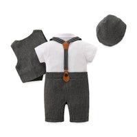Boys' Bow Tie White Short-sleeved Suspender Romper Vest Three-piece Suit