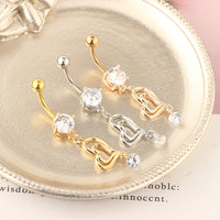 Long Double Heart-shaped Stainless Steel Belly Button Ring