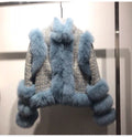 Winter New Fox Fur Tweed Woollen Stitching Top Short Women's Coat