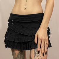 Metal Buckle Irregular Pleated Denim Skirt