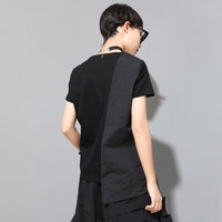 Summer New Women's Short Sleeve Slim Fit V-neck Stitching Personality Wrong Top