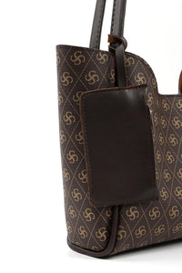 Monogram Brown SHK108 Faux Leather Women Hand And Shoulder Bag With Wallet And Makeup Bag