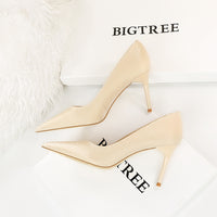 Thin Heel High Shallow Mouth Pointed Silk Shoes