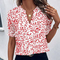 Women's Casual V-Neck Printed Pleated Short-Sleeve Chiffon Blouse