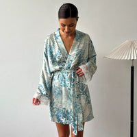 Printed Long-sleeve Lace Nightgownbathrobe Loungewear