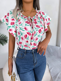 Womens Casual Loose-fit Chiffon Top With Ruffled Edges And A Tie-up Design