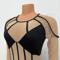 Women's Mesh Colorblock See-through Long Sleeve Jumpsuit