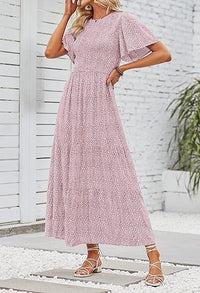 Women's Short-Sleeve Crew-Neck Bohemian Beach Dress