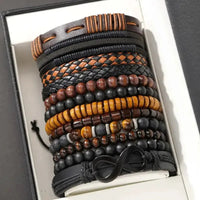 12-piece Set Of Coconut Shell Wooden Bead Stretch Bracelets For Men