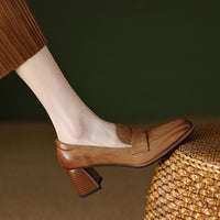 Square-toe Chunky-heel Mid-heel Low-cut Shoes