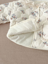 Winter Korean Style Baby Girl Floral Suit Lace Pocket Strap Romper Outwear Warm Two-piece Suit
