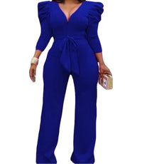 Temperament Commuter V-neck Trousers Jumpsuit Straight Wide Leg