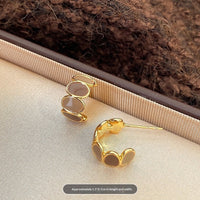 Maillard Coffee-Brown C-Shaped Irregular Dripped-Glaze Earrings