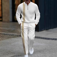 Long-sleeve Polo Shirt Long Pants Half-zip Placket Casual Sportswear Set