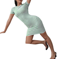 Summer Striped Short Sleeve Sheath Dress