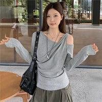 Women's Early Autumn Design Sense Niche Slim Pleated Waist-cinching Base Shirt
