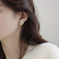 French Enamel Pearl Earrings  Light Luxury, Exquisite & Minimalist Niche Design Stud Earrings