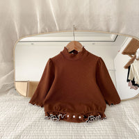 Half High Collar Baby Cotton Long Sleeved Romper With Wooden Ear Edge