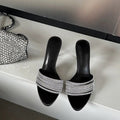 French Style Slim Heels, High Heels, Women's Rhinestones, Straight Strap Sandals, Cool Slippers, Sexy Open Toed Sandals For Wearing Outside