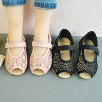 Hollow Lace Flat Girls Net Shoes Korean Version Velcro Baby Fish Mouth Shoes