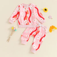 Girls' Fashion Colorful Flora Sweatshirt Lace-up Sweatpants Suit