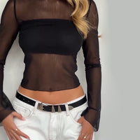 Summer Fashion Mesh Base Long Sleeve Sheer Top