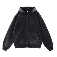 Fleece-lined Distressed Hooded Cardigan Sweater Women's Top