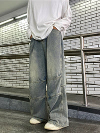 Distressed Pants Heavy Drape Loose-fitting Wide-leg Trousers