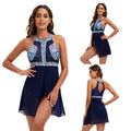 Women's One Piece Tribal Print Slim Fit Mesh Skirt Swimwear