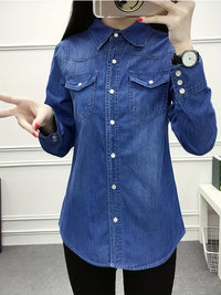 Spring New Nostalgic Slim-fit Denim Shirt Womens Long-sleeve Thin Base Layer Top