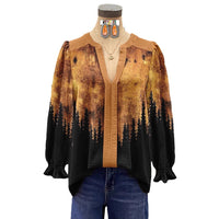 Women's Shirt Loose V-Neck Long Sleeve